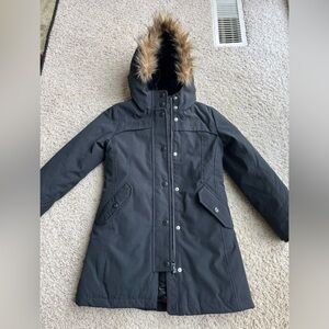 Youth Girls Gap Kids Black Puffer Winter Jacket Coat Fur Hood